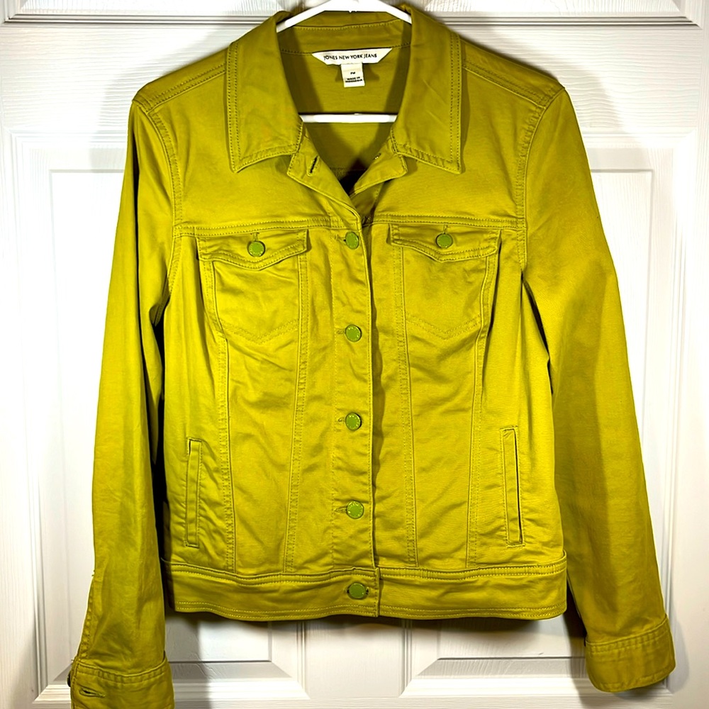 Jones New York Jeans Spandex Cotton JEAN JACKET Women’s Petite M S Olive Green